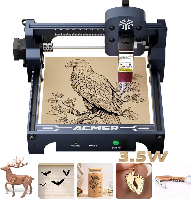 Acmer S1 Laser Engraver, 3500mW Laser Engraver Machine Higher Accuracy Wood Cutter and Engraving Machine with Working Area 130x130mm,0.04mm Laser Spot for Wood Acrylic Metal Glass - Image 1